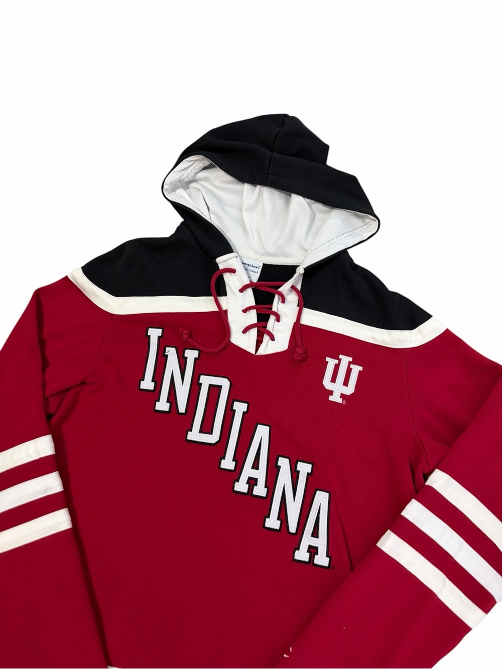 Champion Indiana Hoosiers Stitched Hockey Jersey Mens Large Red IU Hooded